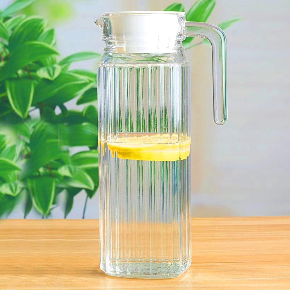 glass water jug with white lid 1.1l chalbhai