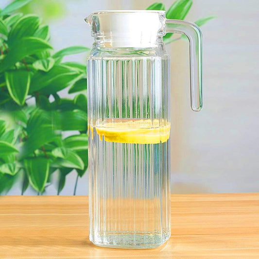glass water jug with white lid 1.1l chalbhai