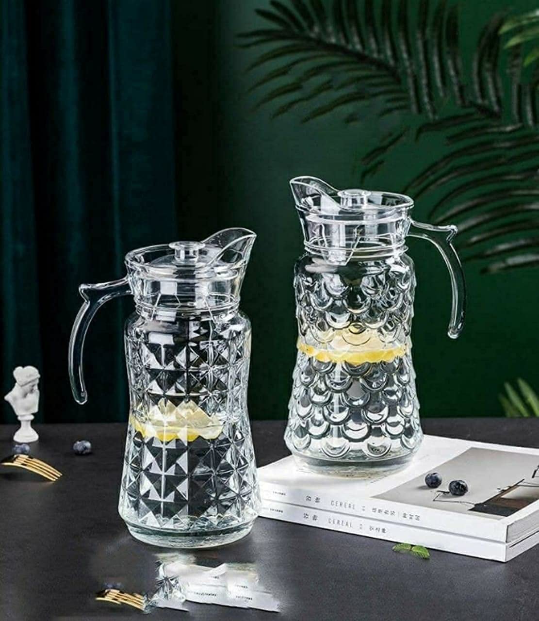 transparent glass beverage pitcher