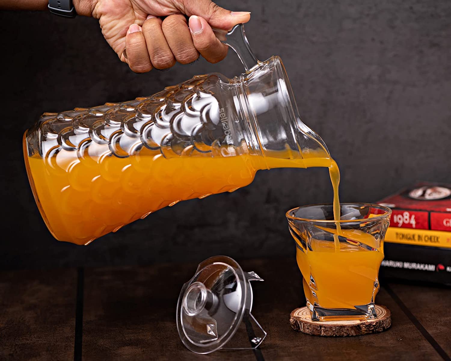 transparent glass beverage pitcher