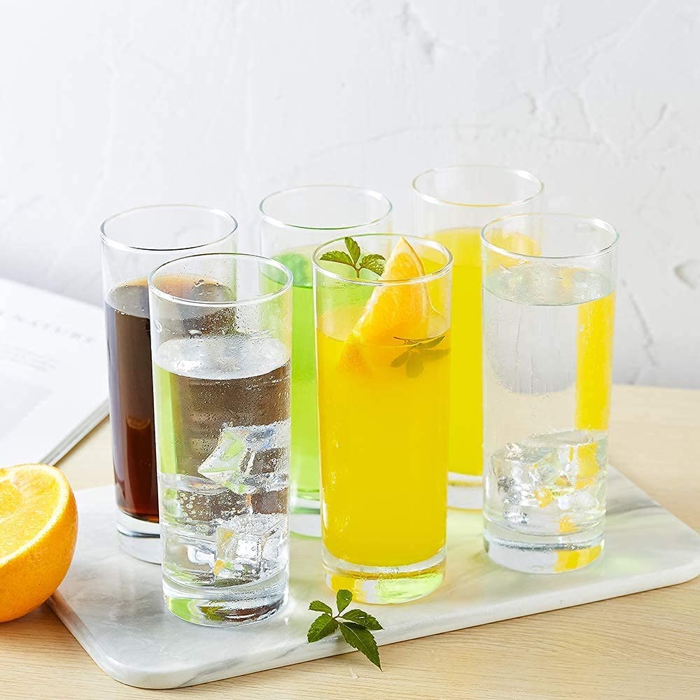transparent long water glasses